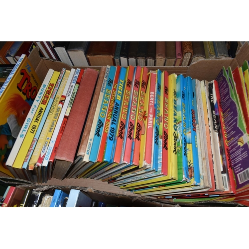 531 - SEVEN BOXES OF BOOKS, COMICS AND MAGAZINES, to include approximately one hundred and fifty books, in... 