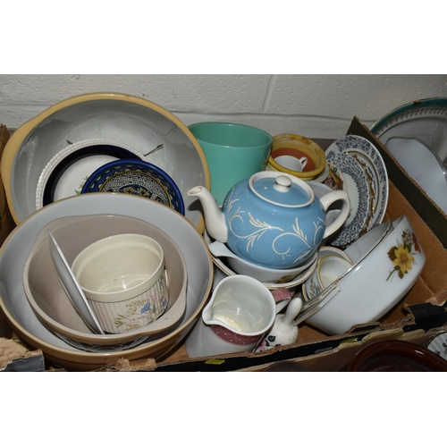 532 - FOUR BOXES AND LOOSE CERAMICS, METAL WARES AND SUNDRY ITEMS, to include a large copper boot shaped s... 