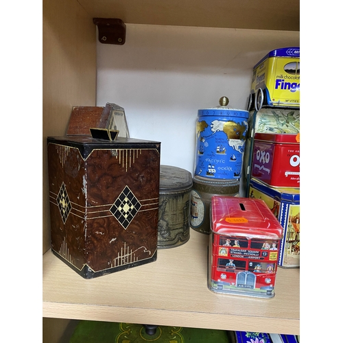 398 - A COLLECTION OF VINTAGE TINS, nineteen pieces to include a geometric Art Deco tin, two large Bluebir... 