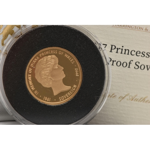 137 - A PRINCESS DIANA BOXED GOLD PROOF SOVEREIGN COIN 2017 Tristan da Cunha, 22ct Gold, 8 grams, 22.00mm ... 