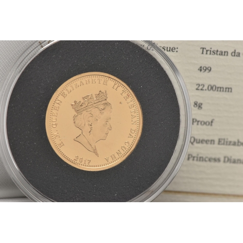 137 - A PRINCESS DIANA BOXED GOLD PROOF SOVEREIGN COIN 2017 Tristan da Cunha, 22ct Gold, 8 grams, 22.00mm ... 