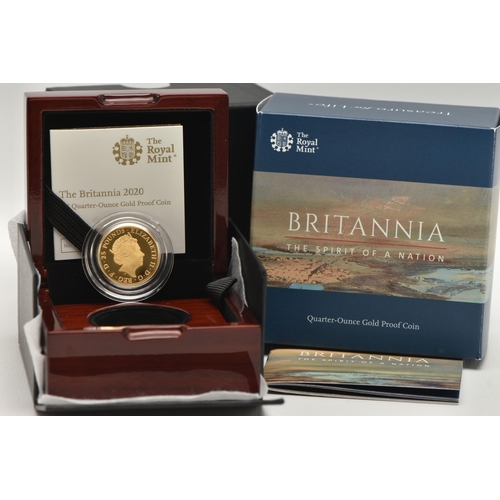 151 - ROYAL MINT 2020 UK QUARTER OUNCE GOLD PROOF COIN BRITANNIA, 999.9 Au, 7.80 grams, 22.00mm diameter, ... 