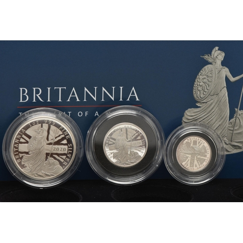 155 - THE BRITANNIA 2020 UK SIX COIN SILVER PROOF SET ONE OUNCE £2 to Silver 5 pence box and certificate