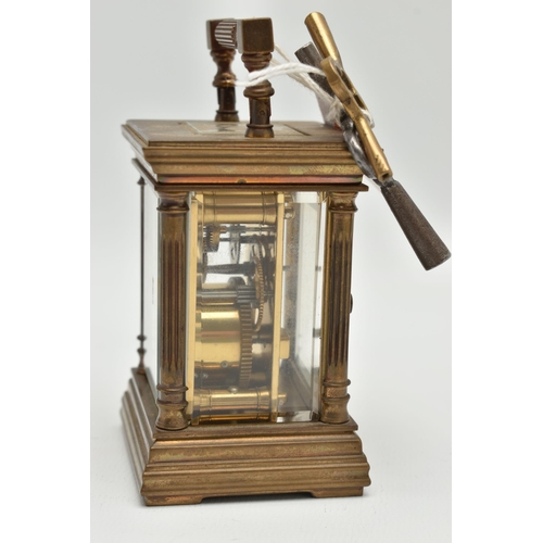 168 - A 20TH CENTURY MINIATURE FRENCH L'EPEE CARRIAGE CLOCK, the enamel dial with Roman numerals, the face... 