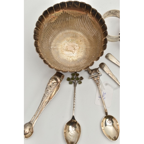 169 - A SMALL PARCEL OF SILVER, to include a Victorian sugar bowl with frilled rim and stop reeded body, m... 