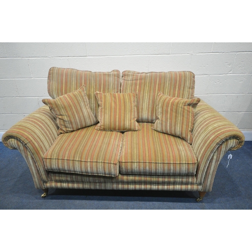 1306 - A PARKER KNOLL STRIPPED TWO SEATER SETTEE, length 175cm x depth 96cm x height 80cm (condition report... 