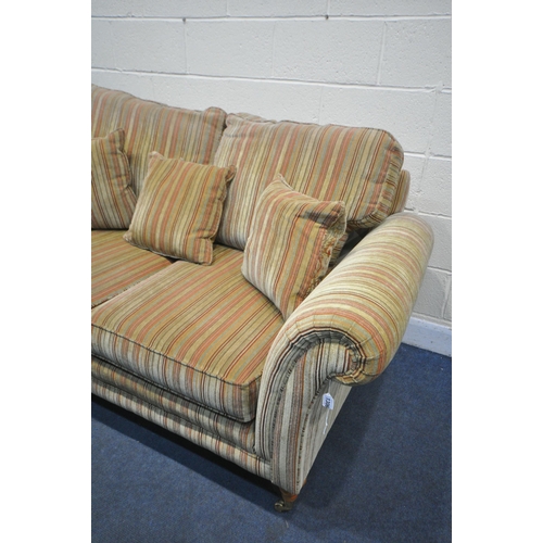 1306 - A PARKER KNOLL STRIPPED TWO SEATER SETTEE, length 175cm x depth 96cm x height 80cm (condition report... 