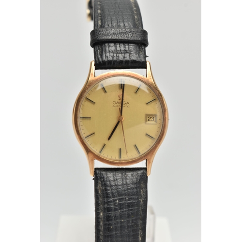 100 - A 9CT GOLD OMEGA WRISTWATCH, automatic movement, round dial signed 'Omega automatic', baton markers,... 