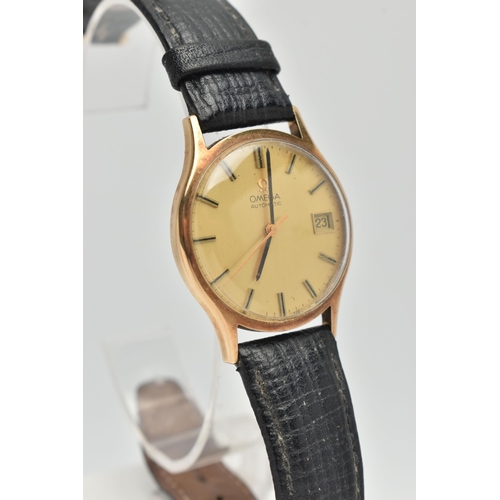 100 - A 9CT GOLD OMEGA WRISTWATCH, automatic movement, round dial signed 'Omega automatic', baton markers,... 