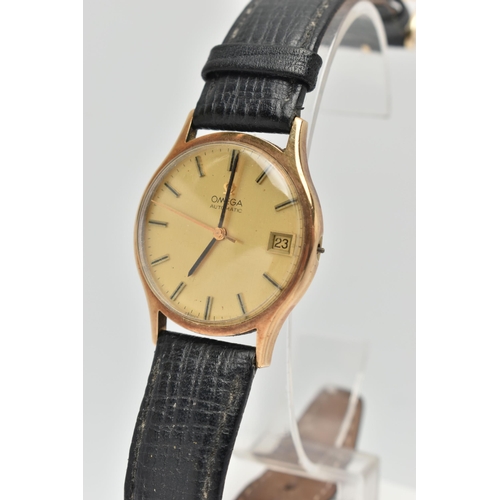 100 - A 9CT GOLD OMEGA WRISTWATCH, automatic movement, round dial signed 'Omega automatic', baton markers,... 