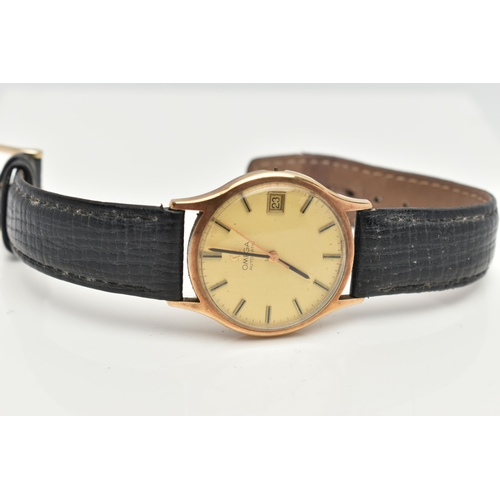 100 - A 9CT GOLD OMEGA WRISTWATCH, automatic movement, round dial signed 'Omega automatic', baton markers,... 