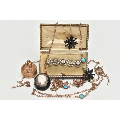 104 - A SELECTION OF LATE 19TH CENTURY AND EARLY 20TH CENTURY JEWELLERY, to include a cased set of five pa... 