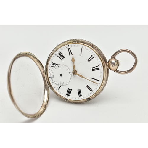 110 - A SILVER OPEN FACE POCKET WATCH, key wound movement, Roman numerals, subsidiary dial at the six o'cl... 