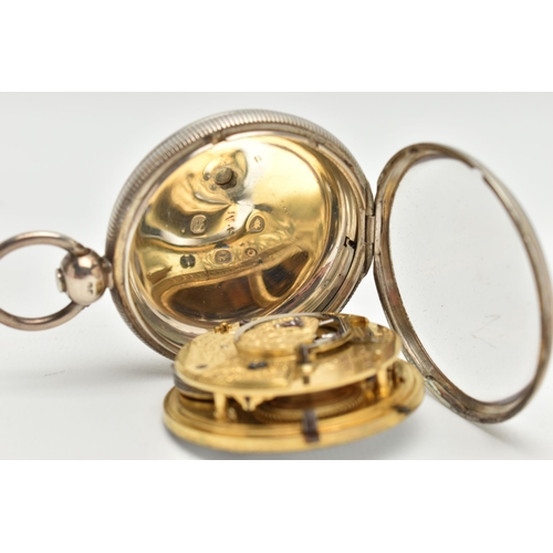 110 - A SILVER OPEN FACE POCKET WATCH, key wound movement, Roman numerals, subsidiary dial at the six o'cl... 