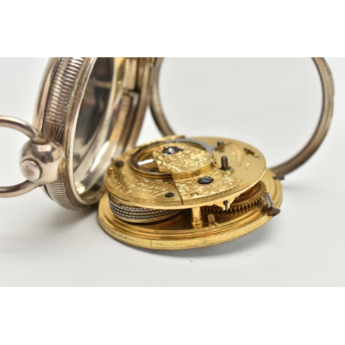 110 - A SILVER OPEN FACE POCKET WATCH, key wound movement, Roman numerals, subsidiary dial at the six o'cl... 