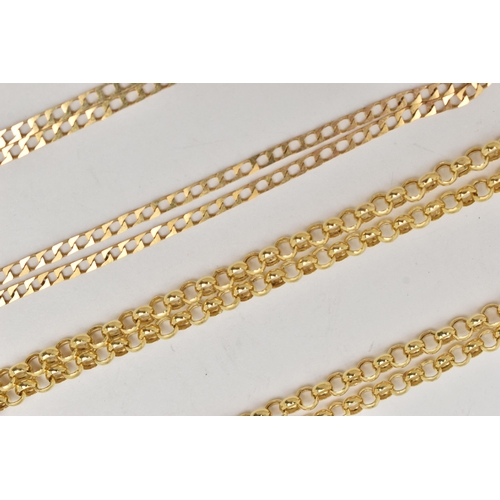 18 - TWO 9CT GOLD CHAIN NECKLACES, the first a yellow gold belcher link chain, approximate length 450mm, ... 