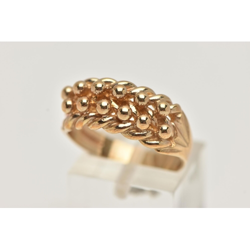 34 - A 9CT GOLD KEEPER RING, yellow gold two row keeper ring, approximate width 9mm, hallmarked 9ct Birmi... 