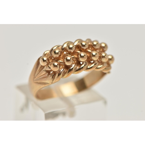 34 - A 9CT GOLD KEEPER RING, yellow gold two row keeper ring, approximate width 9mm, hallmarked 9ct Birmi... 