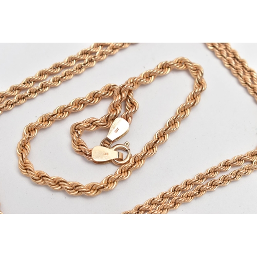 45 - A 9CT GOLD CHAIN NECKLACE AND BRACELET, a rose gold rope chain necklace, fitted with a spring clasp,... 