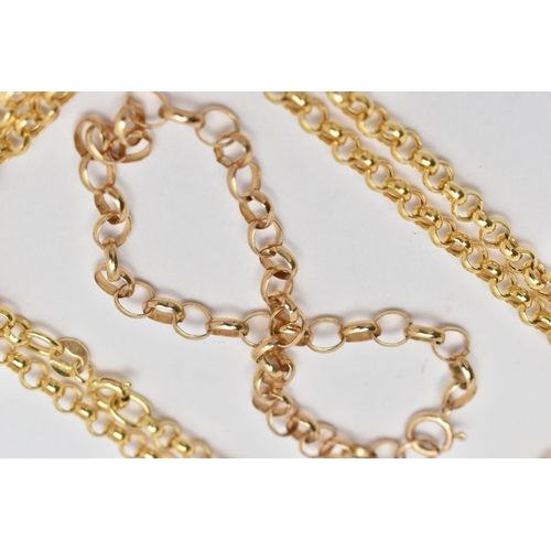 49 - A 9CT GOLD CHAIN NECKLACE AND A YELLOW METAL CHAIN BRACELET, yellow gold belcher link chain necklace... 