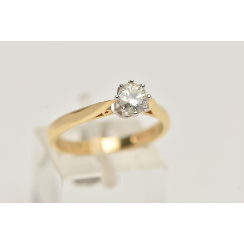 67 - AN 18CT GOLD SINGLE STONE DIAMOND RING, the brilliant cut diamond within an eight claw setting, stam... 