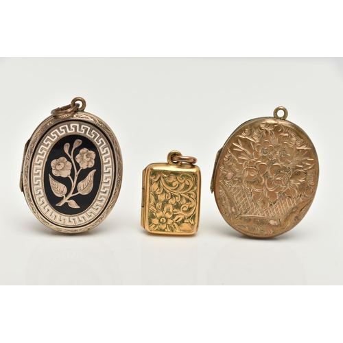 80 - THE LATE VICTORIAN MEMORIAL LOCKETS, two of oval outline, one of rectangular outline, two with engra... 