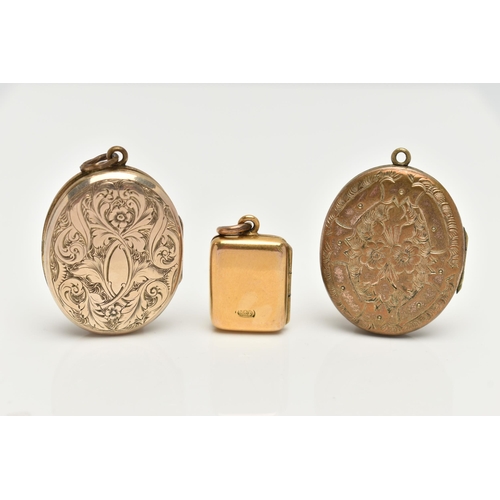 80 - THE LATE VICTORIAN MEMORIAL LOCKETS, two of oval outline, one of rectangular outline, two with engra... 