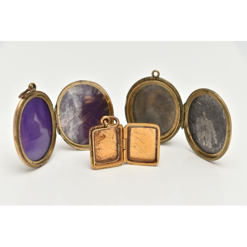 80 - THE LATE VICTORIAN MEMORIAL LOCKETS, two of oval outline, one of rectangular outline, two with engra... 