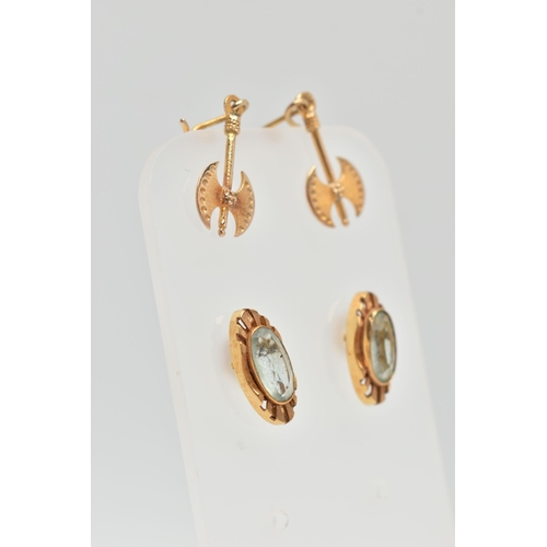 88 - TWO PAIRS OF EARRINGS, the first a pair of 9ct yellow gold gem set stud earrings, hallmarked 9ct Bir... 