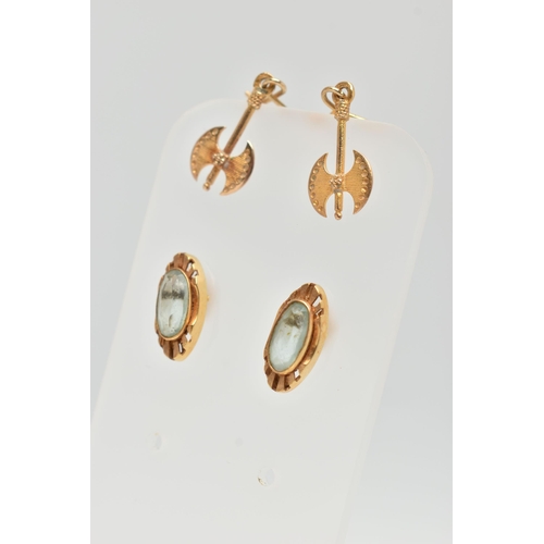 88 - TWO PAIRS OF EARRINGS, the first a pair of 9ct yellow gold gem set stud earrings, hallmarked 9ct Bir... 