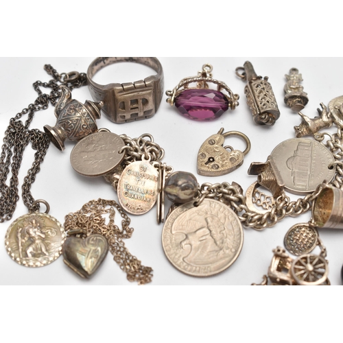 90 - AN ASSORTMENT OF SILVER AND WHITE METAL JEWELLERY, to include a silver curb link chain identificatio... 