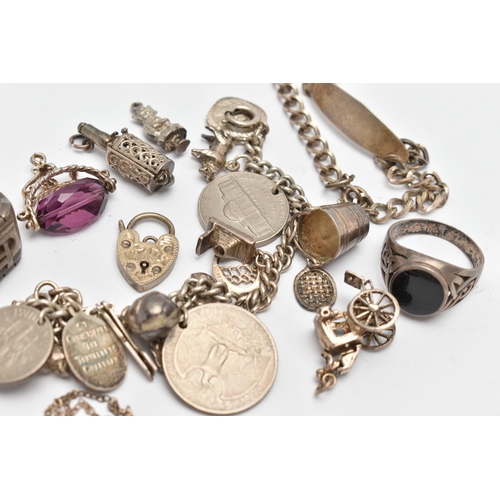 90 - AN ASSORTMENT OF SILVER AND WHITE METAL JEWELLERY, to include a silver curb link chain identificatio... 