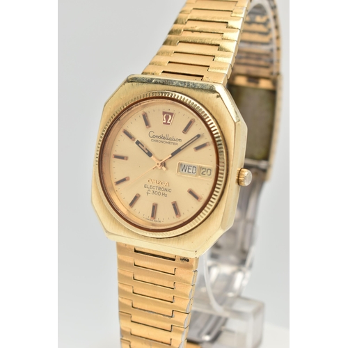 94 - AN 'OMEGA' CONSTELATION CHRONOMETER WRISTWATCH, circa 1973, quartz movement, round dial signed 'Cons... 