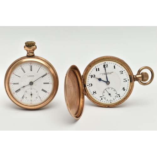 115 - TWO POCKET WATCHES, the first an open face pocket watch with black Roman numerals and subsidiary sec... 