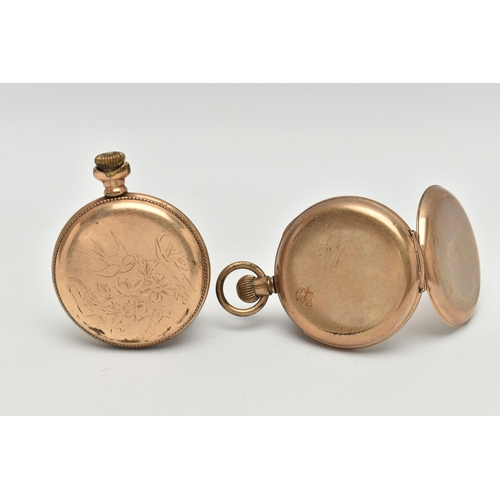 115 - TWO POCKET WATCHES, the first an open face pocket watch with black Roman numerals and subsidiary sec... 