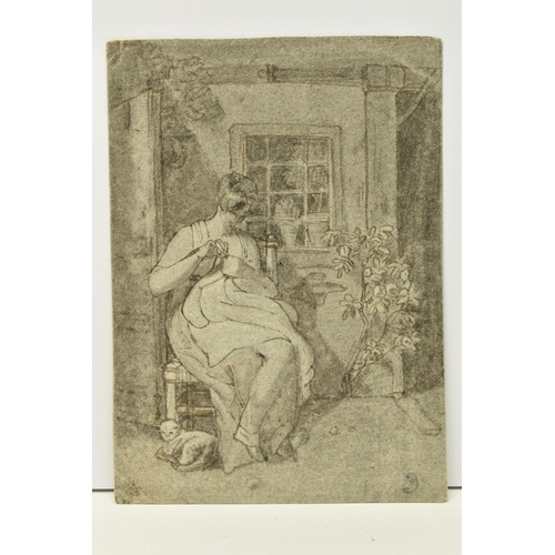 339 - CIRCLE OF JOSHUA CRISTALL (1767-1847) GIRL WITH CAT, an unsigned sketch depicting a seated female fi... 