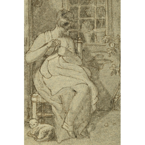 339 - CIRCLE OF JOSHUA CRISTALL (1767-1847) GIRL WITH CAT, an unsigned sketch depicting a seated female fi... 