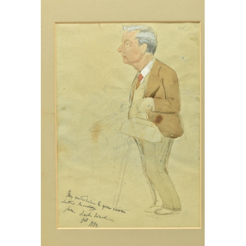 347 - SIR LESLIE WARD - SPY (1851-1922) AN UNFINISHED CARICATURE PORTRAIT, depicting a male figure holding... 