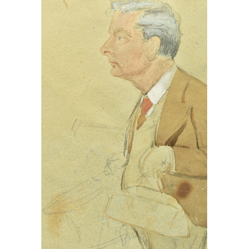 347 - SIR LESLIE WARD - SPY (1851-1922) AN UNFINISHED CARICATURE PORTRAIT, depicting a male figure holding... 