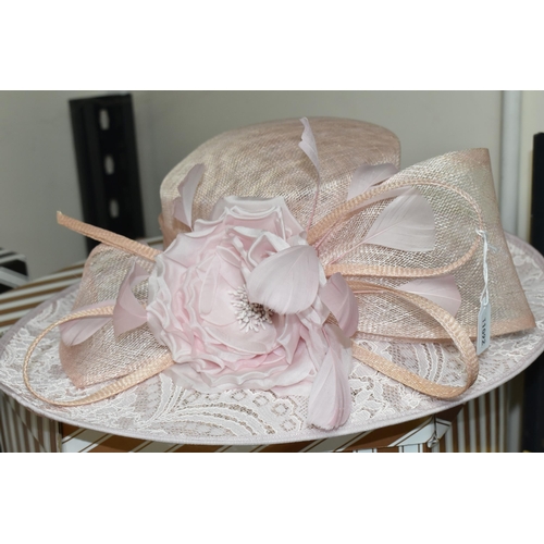 351 - THREE LADY'S SPECIAL OCCASION HATS, comprising a new and unused 'Cappelli Condici' pastel pink wide ... 