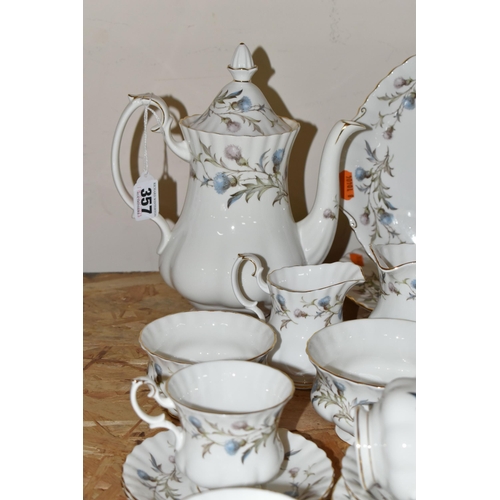 357 - A GROUP OF ROYAL ALBERT 'BRIGADOON' PATTERN TEA AND COFFEE WARE, comprising a coffee pot (visible cr... 