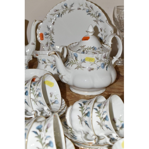 357 - A GROUP OF ROYAL ALBERT 'BRIGADOON' PATTERN TEA AND COFFEE WARE, comprising a coffee pot (visible cr... 