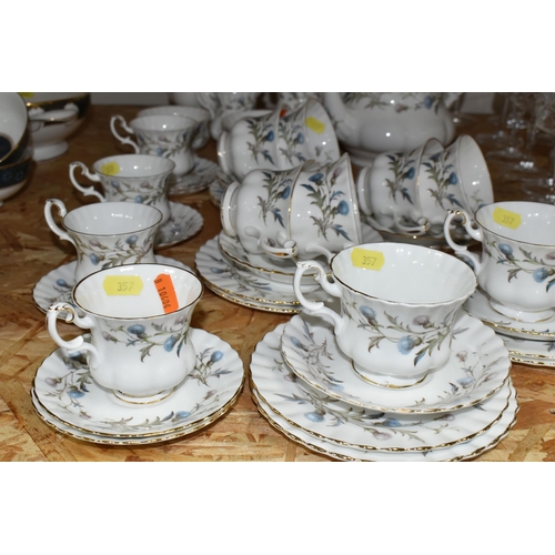 357 - A GROUP OF ROYAL ALBERT 'BRIGADOON' PATTERN TEA AND COFFEE WARE, comprising a coffee pot (visible cr... 