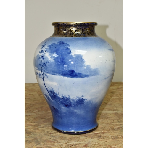 369 - A ROYAL DOULTON 'BLUE CHILDREN' VASE, of shouldered form, decorated with a scene of a mother and chi... 