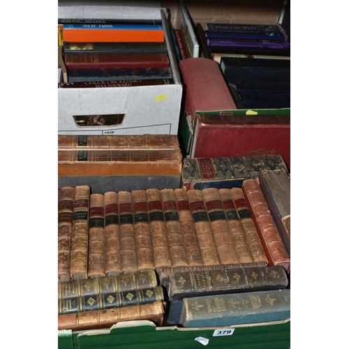 379 - THREE BOXES OF BOOKS containing approximately sixty-five miscellaneous titles in hardback and paperb... 