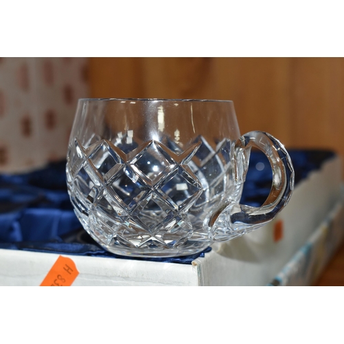 386 - A BOXED BOHEMIA CRYSTAL PUNCH SET, comprising twelve boxed cups, cut crisscross pattern, together wi... 