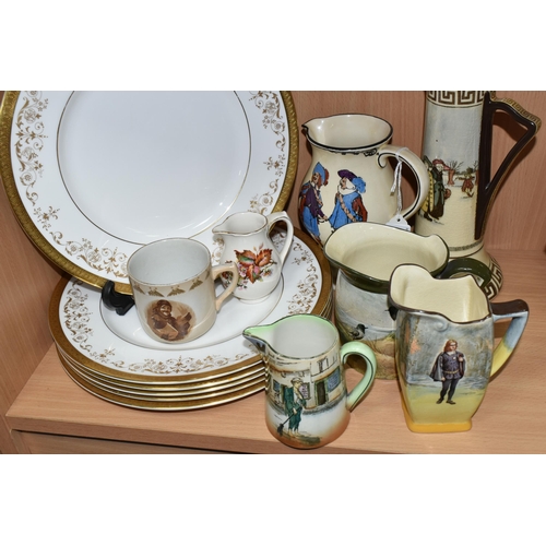 401 - A GROUP OF ROYAL DOULTON, comprising a Souvenir of the Great War cup, six, mostly series ware, jugs:... 