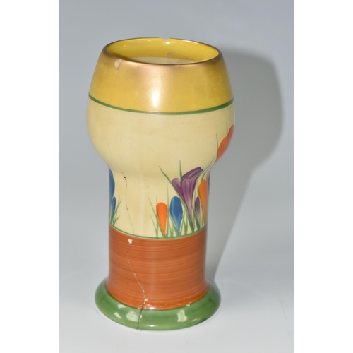 416 - A CLARICE CLIFF 'CROCUS' PATTERN VASE, shape 268, for Wilkinson Ltd, height 15cm, black printed Biza... 