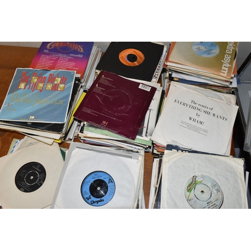 466 - ONE BOX OF SINGLE RECORDS, approximately  four hundred singles, to include artists Rod Stewart, Huma... 