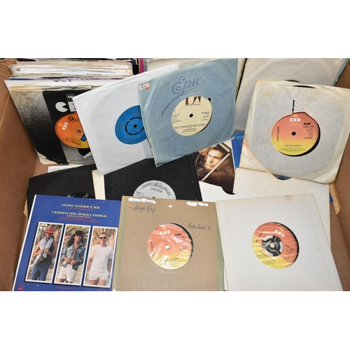 466 - ONE BOX OF SINGLE RECORDS, approximately  four hundred singles, to include artists Rod Stewart, Huma... 